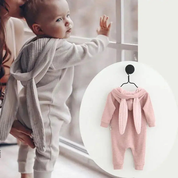 Rabbit Ear Hooded Baby Rompers