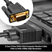 5Core VGA to VGA Cable 6Ft 15 Pin VGA Male to Male Video Transmission Extension Cord