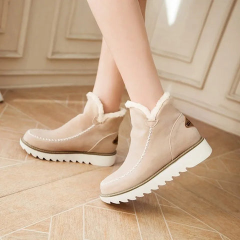 Plus Size Low-Top Suede Flat Heel Snow Boots